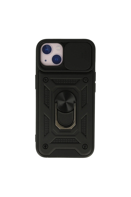 Apple İphone 13 Kılıf Pars Lens Yüzüklü Silikon - Siyah