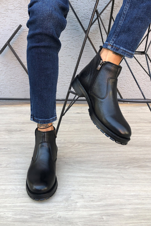 Shoes Hakiki Deri Siyah Erkek Günlük Chelsea Bot