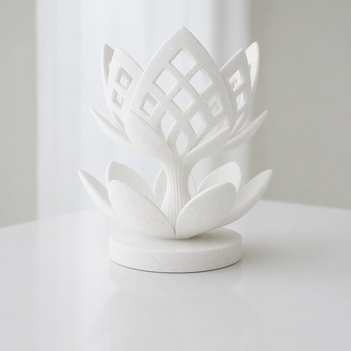 3D Baskı Lotus Çiçeği Mumluk - Dekoratif Tealight Mumluk-Beyaz