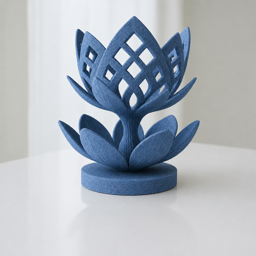 3D Baskı Lotus Çiçeği Mumluk - Dekoratif Tealight Mumluk-Mavi
