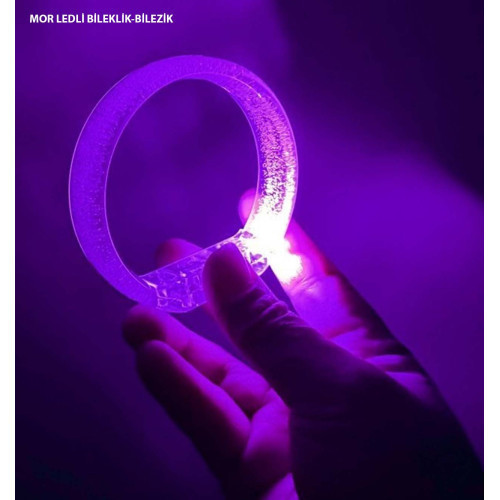 Mor Led Işıklı Baskı Yapılabilen Pilli Bileklik Bilezik 1,5 cm Genişlik