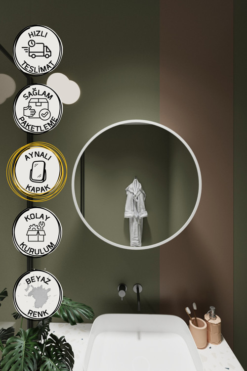 Oval Aynalı Banyo Dolabı Lavabo Üstü Kapaklı Banyo Aynası Duvar Dolabı