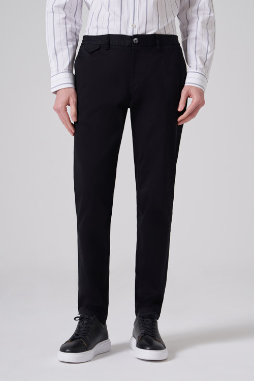 Erkek Siyah Pamuk Trend Slim Fit Chino Pantolon