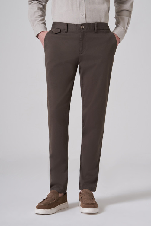 Erkek Haki Pamuk Trend Slim Fit Chino Pantolon