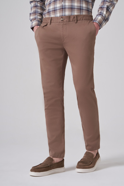 Erkek Bej Pamuk Trend Slim Fit Chino Pantolon
