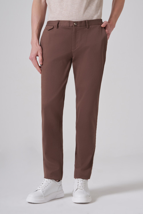 Erkek Vizon Pamuk Trend Slim Fit Chino Pantolon