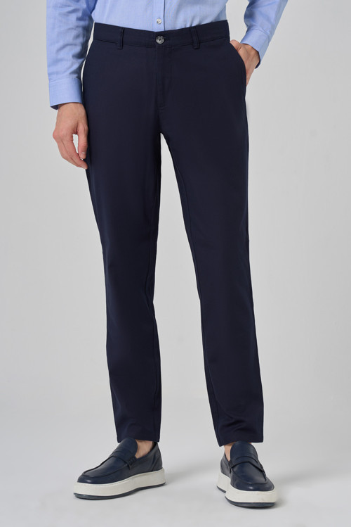 Erkek Lacivert Yazlık Pamuk Yan Cep Slim Fit Chino Pantolon