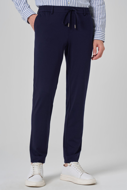Erkek Lacivert Örme Trend İpli Slim Fit Jogger Pantolon