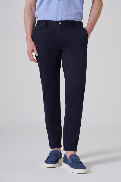 Erkek Lacivert Pamuk Trend Slim Fit Chino Pantolon