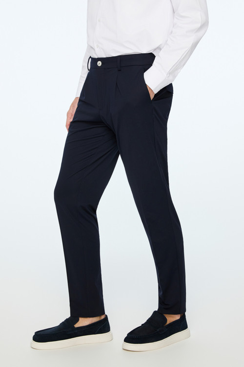Erkek Lacivert Rayon Trend Düz Slim Fit Pantolon