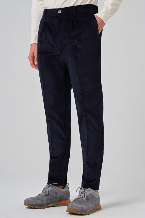 Erkek Lacivert Pamuk Trend Fitilli Kadife Lastikli Slim Fit Pantolon