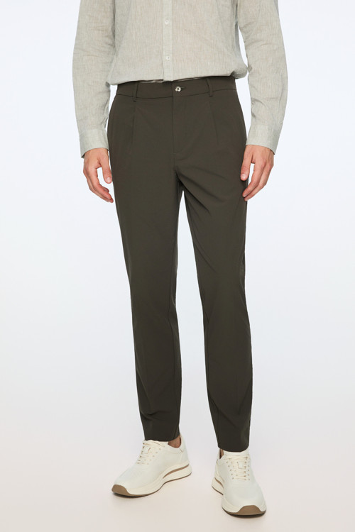 Erkek Haki Polyamid Trend Desenli Slim Fit Pantolon