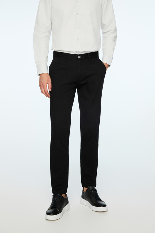 Erkek Siyah Pamuk Trend Düz Slim Fit Chino Pantolon