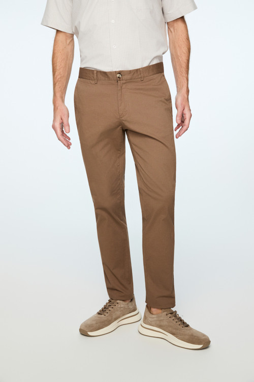 Erkek Vizon Pamuk Trend Düz Slim Fit Chino Pantolon