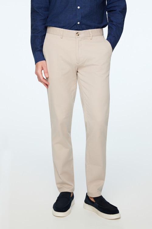Erkek Taş Pamuk Trend Düz Slim Fit Chino Pantolon