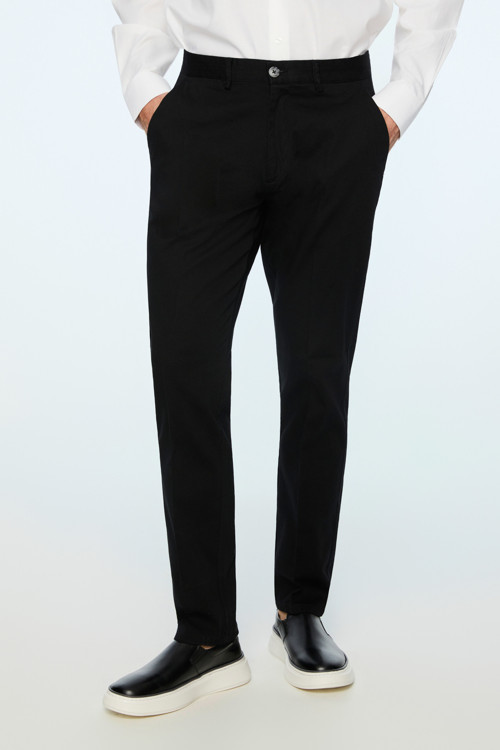 Erkek Siyah Pamuk Trend Düz Dynamic Fit Chino Pantolon