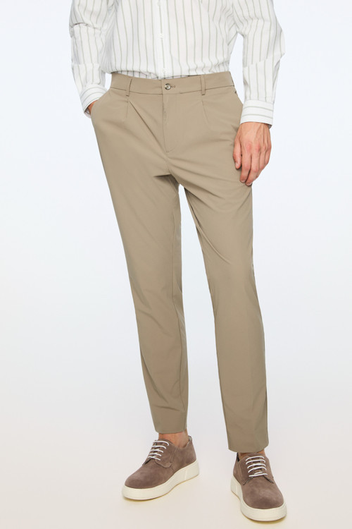Erkek Vizon Polyamid Trend Desenli Slim Fit Pantolon