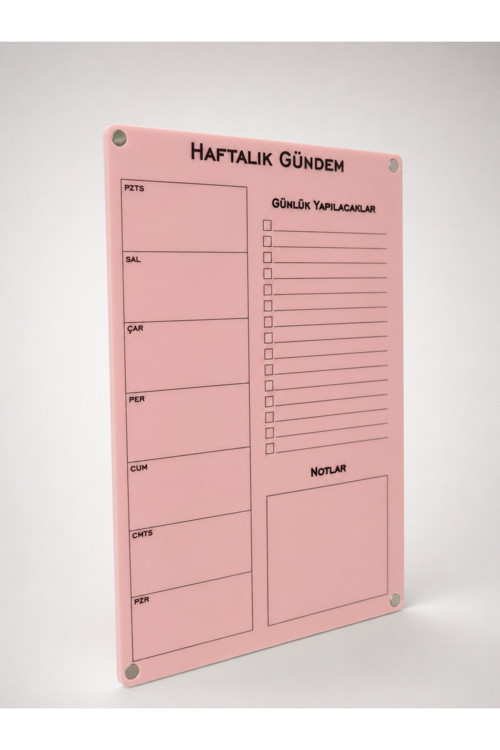 Toz Pembe Akrilik Haftalık Planlayıcı Yazı Tahtası Silinebilir