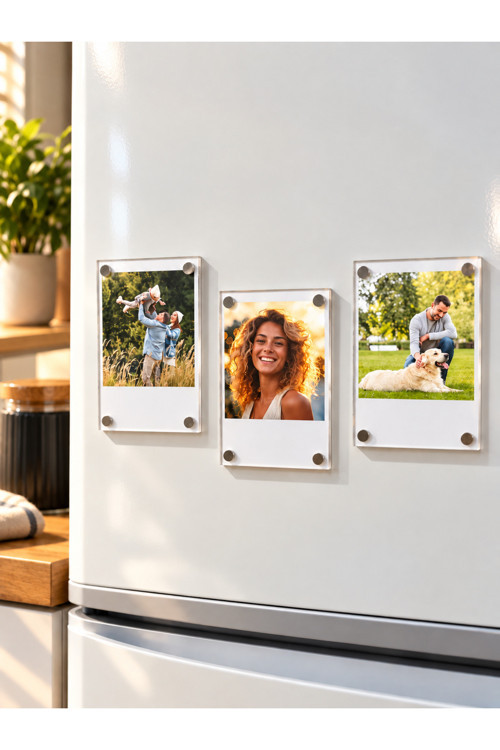 Sürpriz Hediyeli 3 ADET 6x9 cm Şeffaf Pleksi Mıknatıslı Fotoğraf Çerçevesi – Magnetli Polaroid Anı Çerçevesi (FOTOĞRAFSIZ)