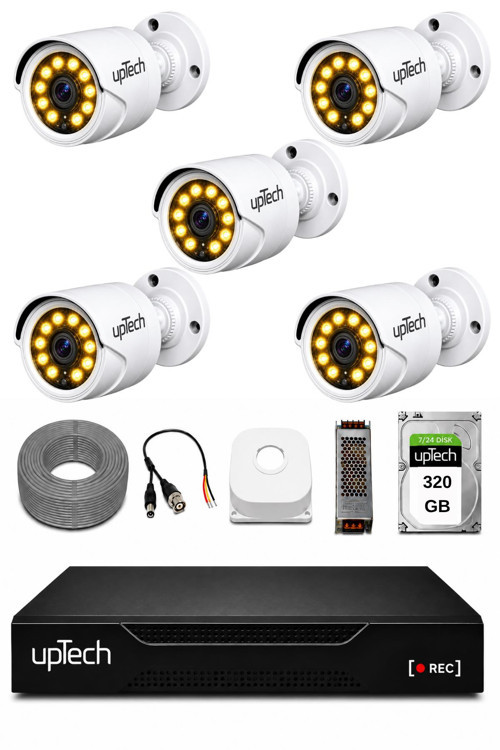 Full HD 5 Kameralı Gece Renkli Görüş Su Geçirmez Güvenlik Kamera Seti 320GB HDD 2239