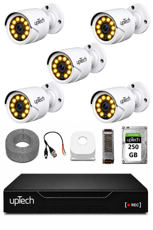 Full HD 5 Kameralı Gece Renkli Görüş Su Geçirmez Güvenlik Kamera Seti 250GB HDD 2239
