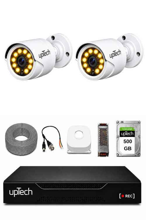 Full HD 2 Kameralı Gece Renkli Görüş Su Geçirmez Güvenlik Kamera Seti 500GB HDD 2239