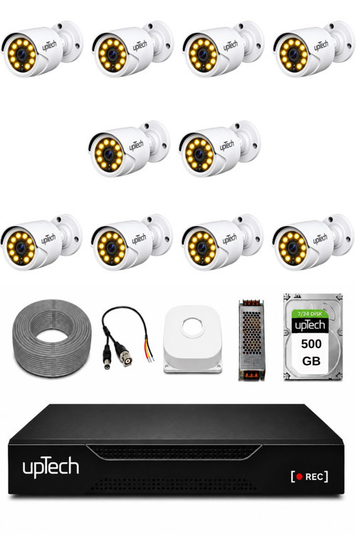 Full HD 10 Kameralı Gece Renkli Görüş Su Geçirmez Güvenlik Kamera Seti 1 TB HDD 2239
