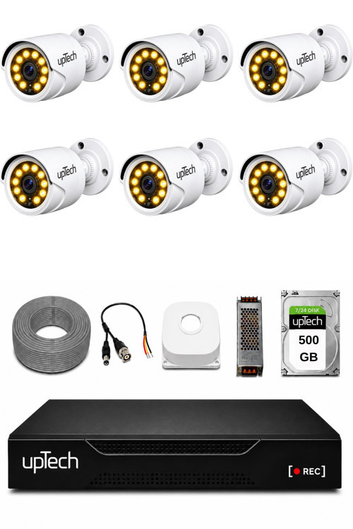 Full HD 6 Kameralı Gece Renkli Görüş Su Geçirmez Güvenlik Kamera Seti 1 TB HDD 2239
