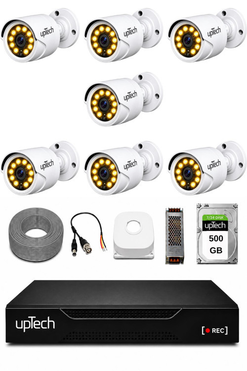 Full HD 7 Kameralı Gece Renkli Görüş Su Geçirmez Güvenlik Kamera Seti 1 TB HDD 2239