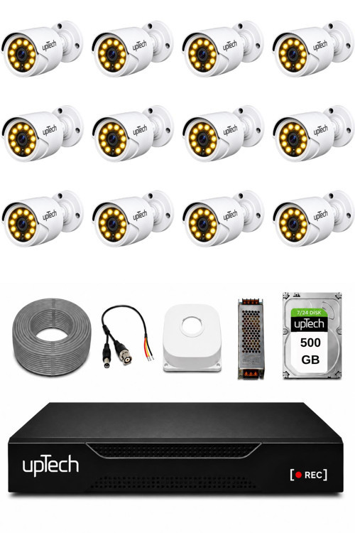 Full HD 12 Kameralı Gece Renkli Görüş Su Geçirmez Güvenlik Kamera Seti 1 TB HDD 2239