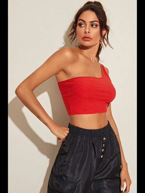 Fantezia Night Kadın Kırmızı Tek Omuz Crop Büstiyer