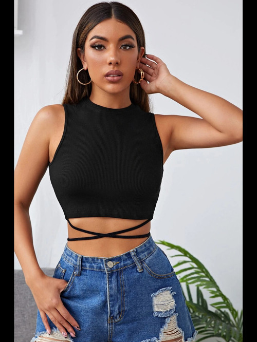 Fantezia Night Kadın Siyah Çapraz Bağlamalı Crop Top Büstiyer