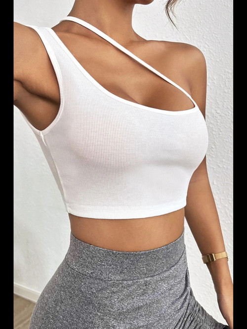 Fantezia Night Kadın Beyaz Tek Omuzlu Çapraz Askılı Crop Top Büstiyer
