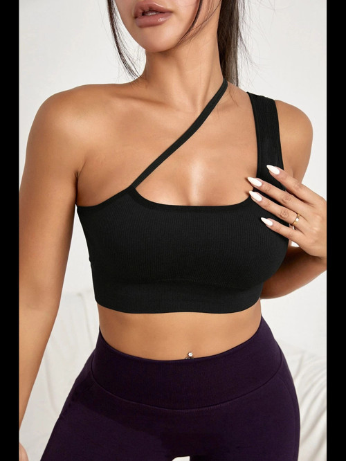 Fantezia Night Kadın Siyah Tek Omuzlu Çapraz Askılı Crop Top Büstiyer