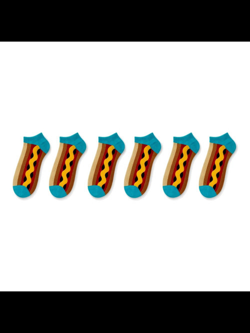Wak Hot Dog Desenli Patik 3'lü Çorap Seti | Renkli Eğlenceli Günlük Kısa Bilek Çorap Çoklu Paket Fırsatı