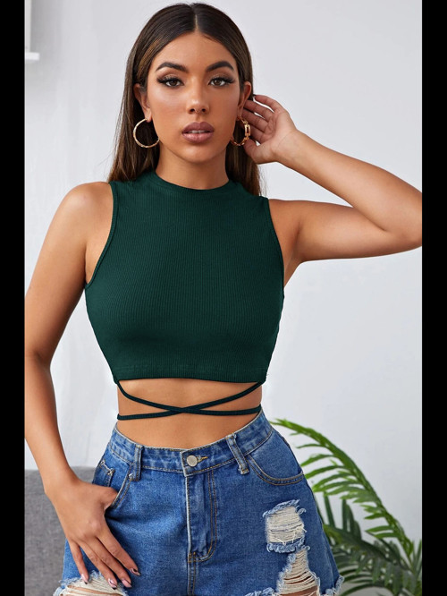 Fantezia Night Kadın Yeşil Çapraz Bağlamalı Crop Top Büstiyer