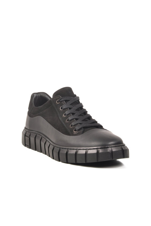Siyah Nubuk Hakiki Deri Bağcıklı Erkek Sneaker Casual Ayakkabı 2K0674-7662