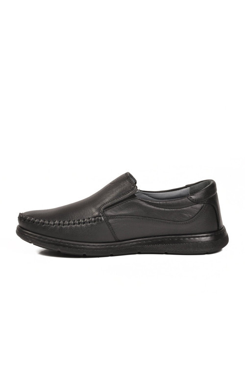 Siyah Hakiki Deri Yan Lastikli Erkek Günlük Ayakkabı Loafer 125 M