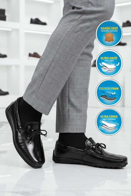 Siyah Rugan Hakiki Deri Erkek Casual Ayakkabı Makosen Loafer 14907