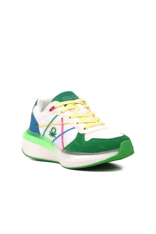 Beyaz-Yeşil Bağcıklı Rahat Hafif Köpük Tabanlı Kadın Sneaker BNI-10044 Z