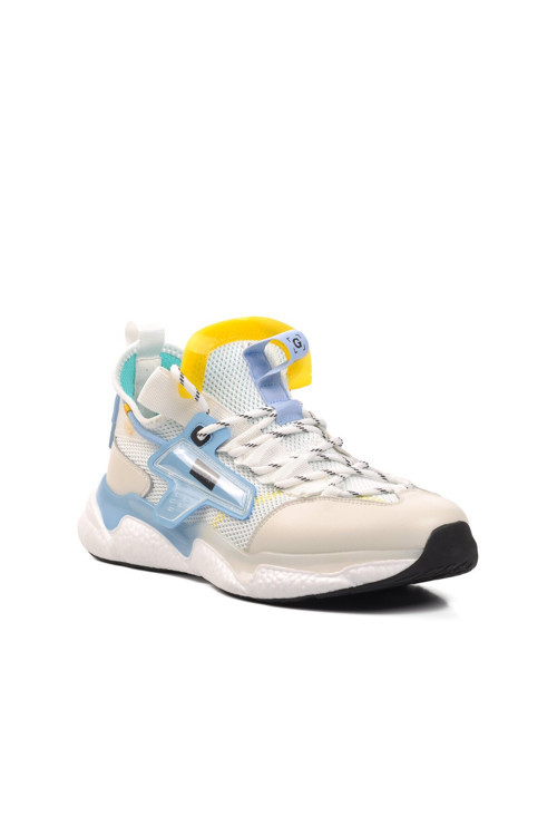 Beyaz Bağcıklı Fileli Rahat Hafif Köpük Tabanlı Erkek Bilek Boy Sneaker 24Y566
