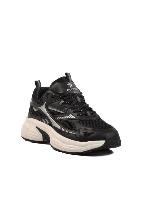 Siyah Fileli Kalın Rahat Tabanlı Bağcıklı Erkek Yürüyüş ve Spor Ayakkabı Sneaker MS-251-530 M