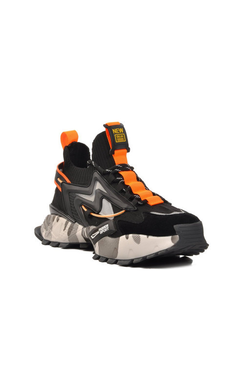 Erkek Siyah Kalın Taban Sneaker Bağcıklı Günlük Rahat Spor Ayakkabı