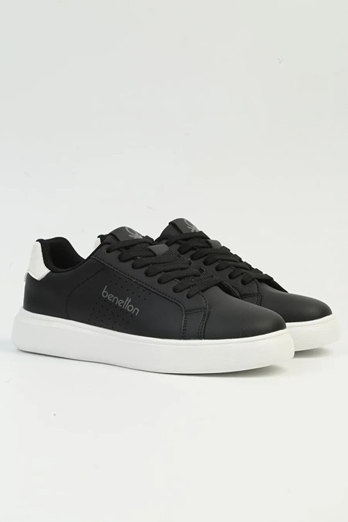 Siyah-Beyaz Bağcıklı Kalın Tabanlı Unisex Spor Ayakkabı Sneaker BNI-10266 G