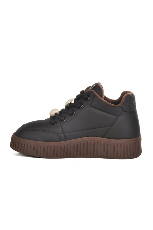 Siyah Bağcıklı Bilek Boy Kalın Tabanlı İçi Polarlı Soğuğa Dirençli Kadın Sneaker Bot 25K419-1