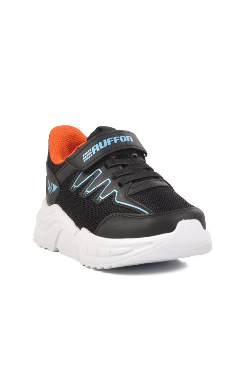 Siyah-Turuncu Fileli Cırtlı Hafif Rahat Tabanlı Erkek Çocuk Spor Ayakkabı Sneaker 2320 P