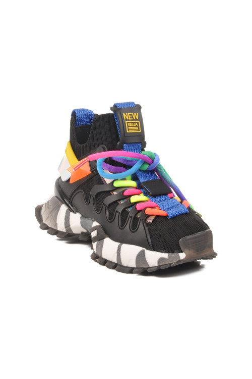 Siyah Bağcıklı Kalın Tabanlı Unisex Çocuk Spor Ayakkabı Sneaker 25Y638-1 F