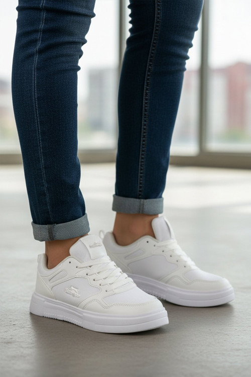 Beyaz Bağcıklı Kalın Rahat Tabanlı Unisex Yürüyüş ve Spor Ayakkabı Sneaker Energy