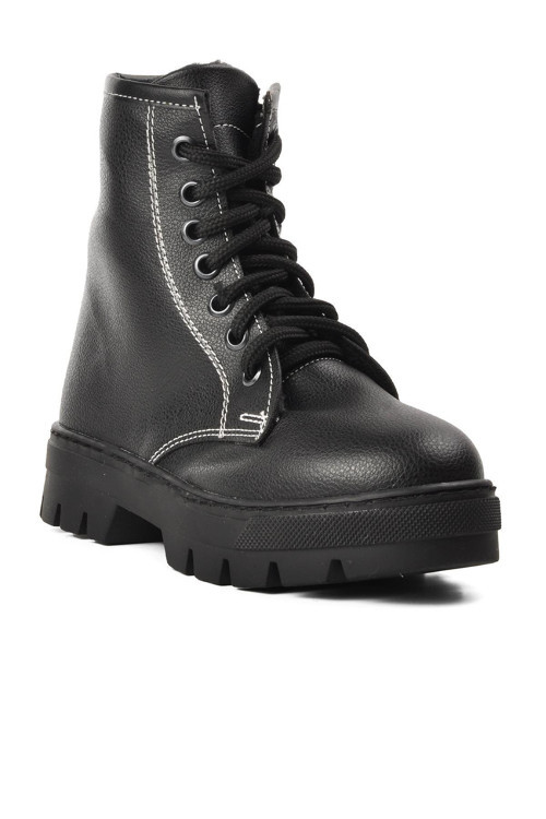 Siyah Bilek Üstü Bağcıklı Fermuarlı Kaymaz Tabanlı Unisex Çocuk Bot
