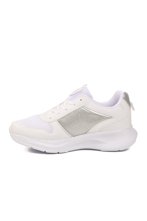 Beyaz-Gümüş Bağcıklı Kalın Tabanlı Kadın Casual Yürüyüş Ayakkabı Sneaker 1017